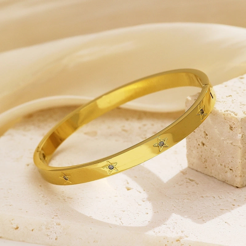 Minimalist Pentagram 304 Stainless Steel Zircon Bangle In Bulk