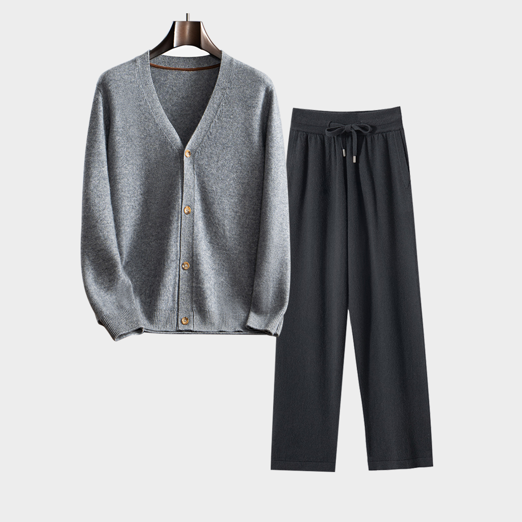 Men's Cardigan Cashmere Sweater and Pants Set | Casual Outfit REAL SILK LIFE