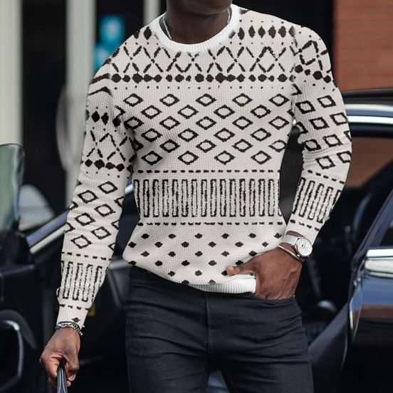 LONG SLEEVE FASHION CONTRAST COLOR ROUND NECK MEN'S TOP