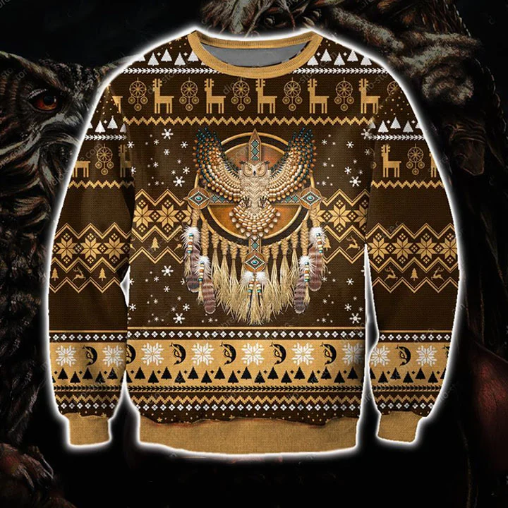 Unisex Native American Owl 3D Printed Ugly Christmas Sweatshirt