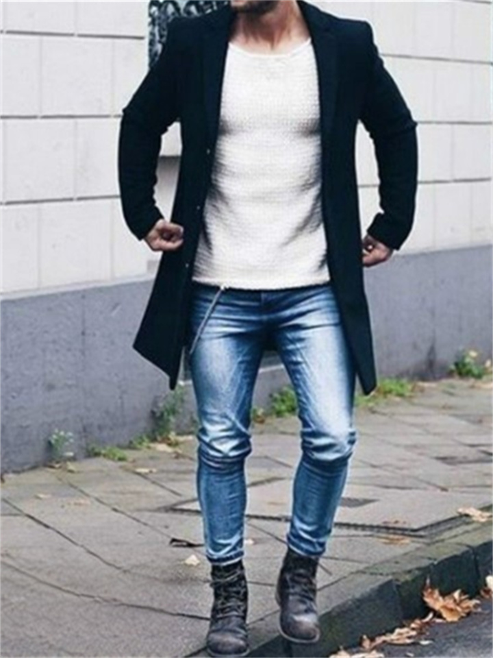 Men's Winter Coat Overcoat Coat Trench Coat Business Casual Fall Spring Polyester Outerwear Clothing Apparel Streetwear Solid Color Patchwork Stand Collar Single Breasted