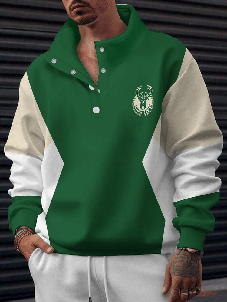 Milwaukee Bucks 2025 New Design Casual Snap Mockneck Pullover