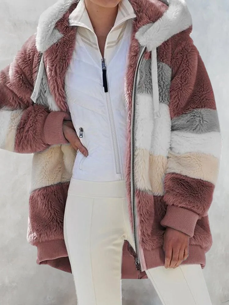 Hotouch Fleece Stripe Hooded Coat