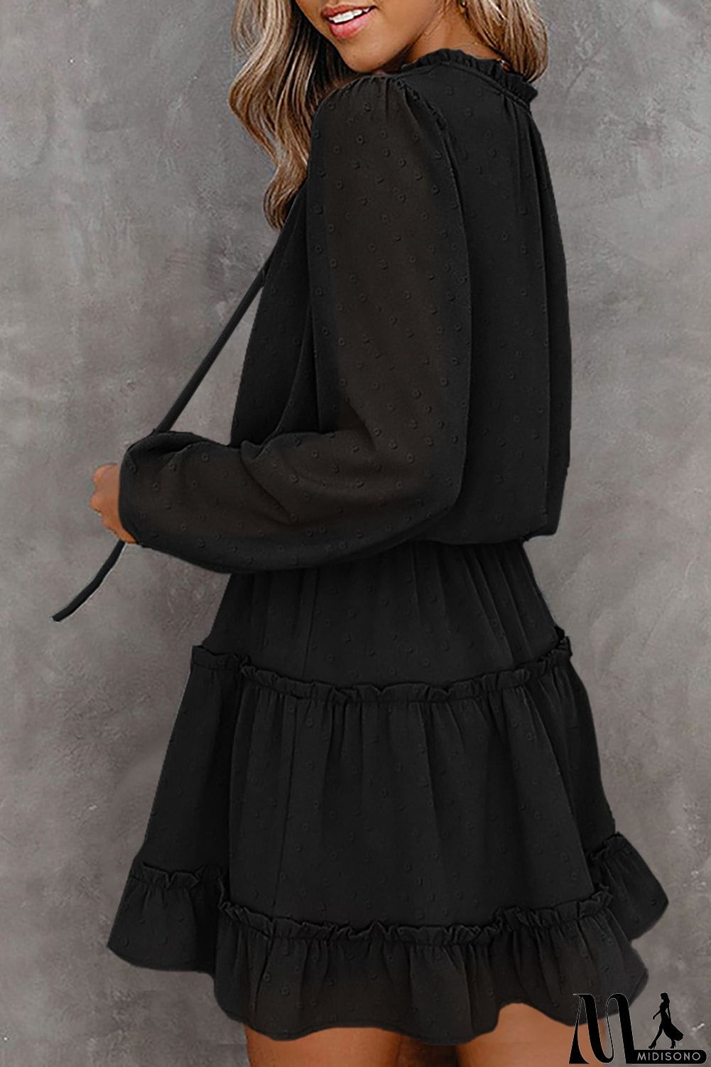 MidiSono - Swiss Dot Bubble Sleeve Ruffle Mini Dress