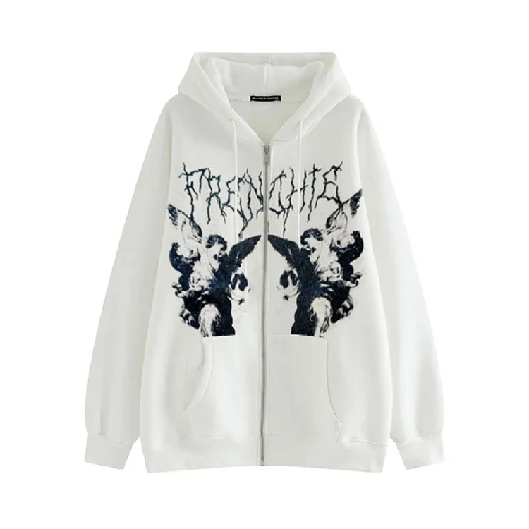 Skull Hoodie Loose Pockets Sweater Sports Zipper Cardigan Y2g Coat