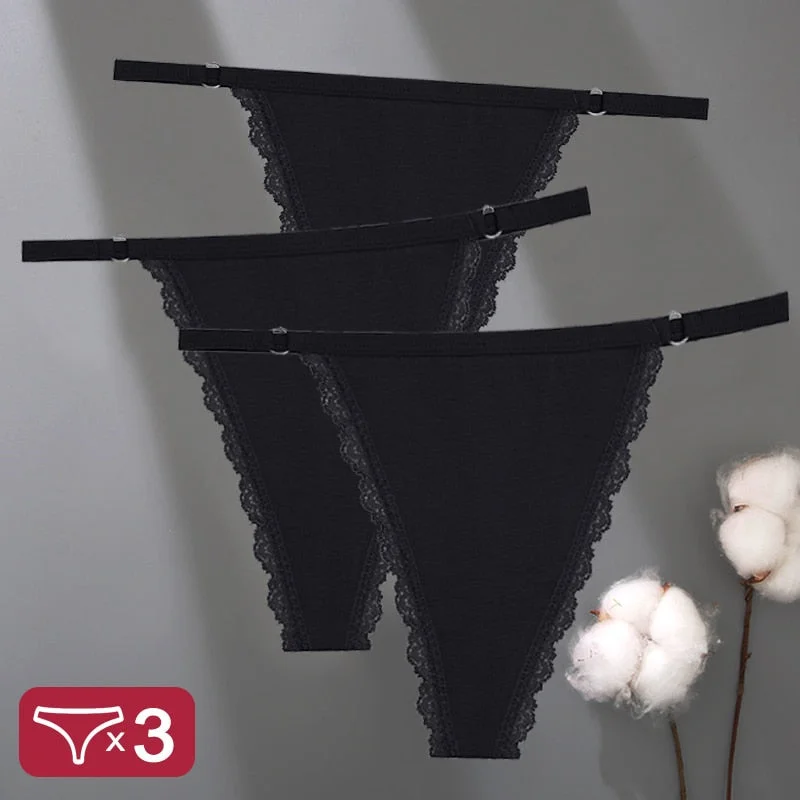 3PCS/Set Cotton Panties Lace G-String Women Lingerie Sexy Underwear for Female Panties Ladies T-Back Thong Lace Floral Pantys