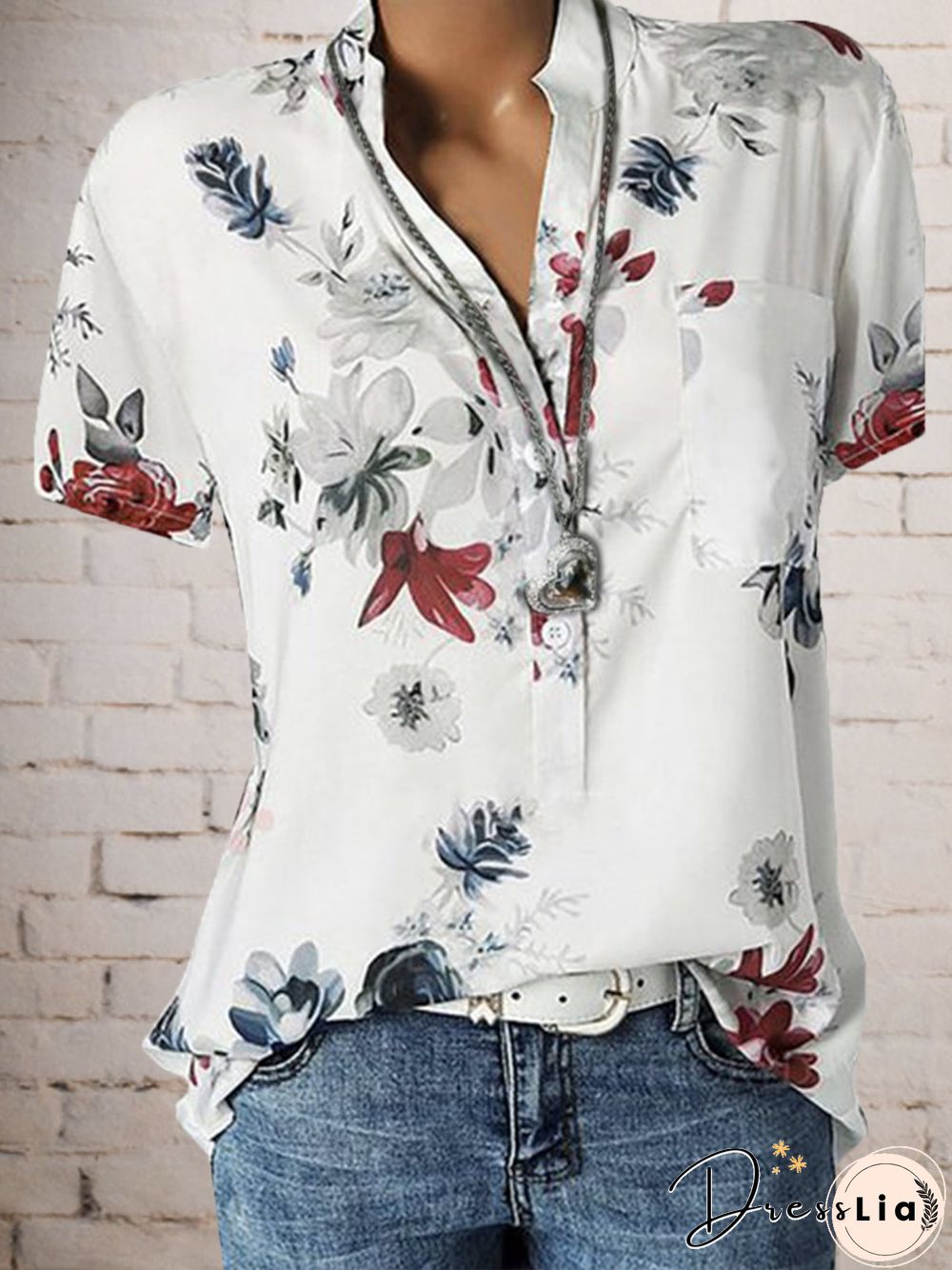 Women Floral Plus Size Short Sleeve Casual Summer Blouses