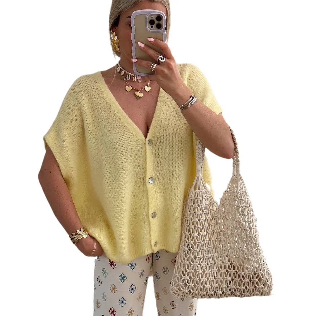 Wongn Wongn Women's Knit Cardigan Jacket Summer And Autumn Hollow Out Sleeveless V-Neck Jacket Sweater Women's Sweater