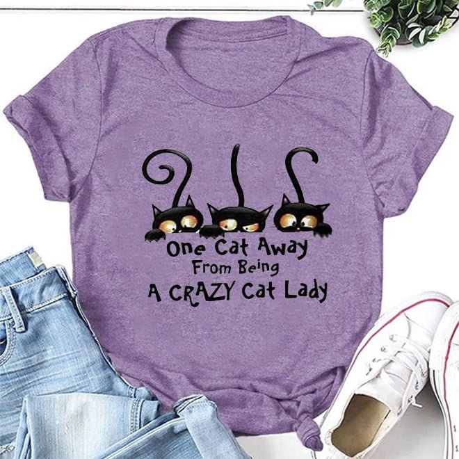 One Cat Away From Being A Crazy Cat Lady Print T-Shirt