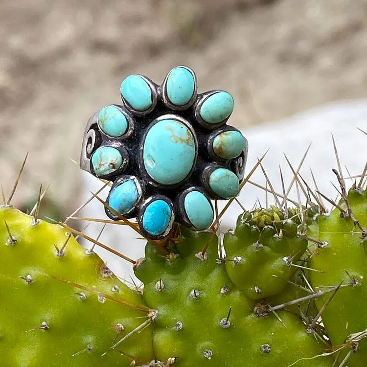 Sterling Silver and Turquoise Rosette Ring Size 7