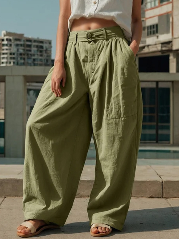Solid Color Cotton And Linen Straight Pants hjn Shicloths