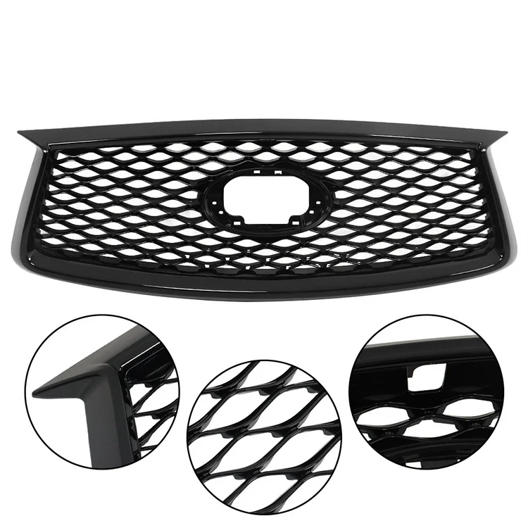 SEBLAFF Front Bumper Upper Grille with Camera Hole Mesh Grill Gloss Black Replacement for 2019 2020 2021 2022 QX50