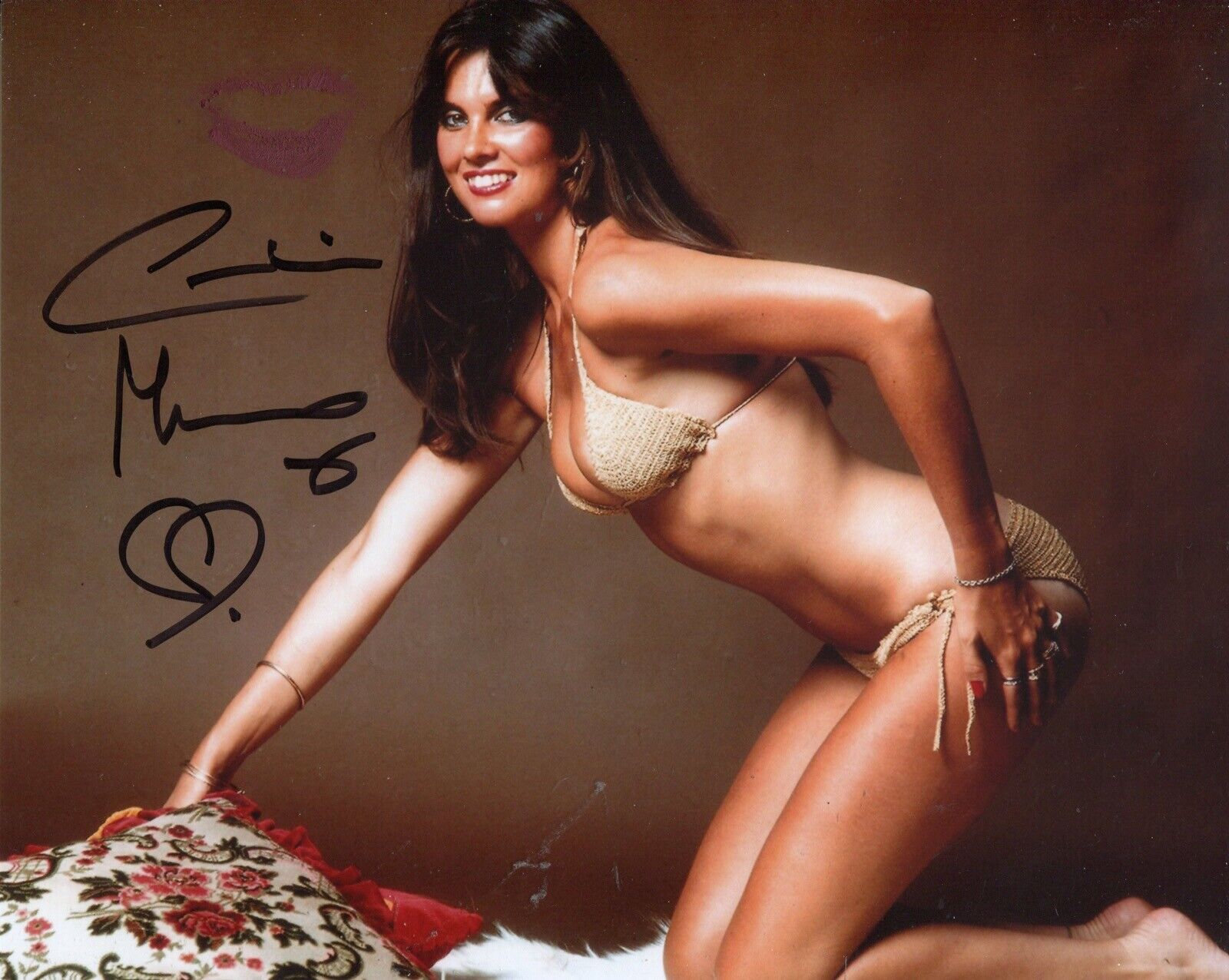 Caroline Munro signed & personally kissed on all fours Photo Poster painting UACC DEALER SIGNING