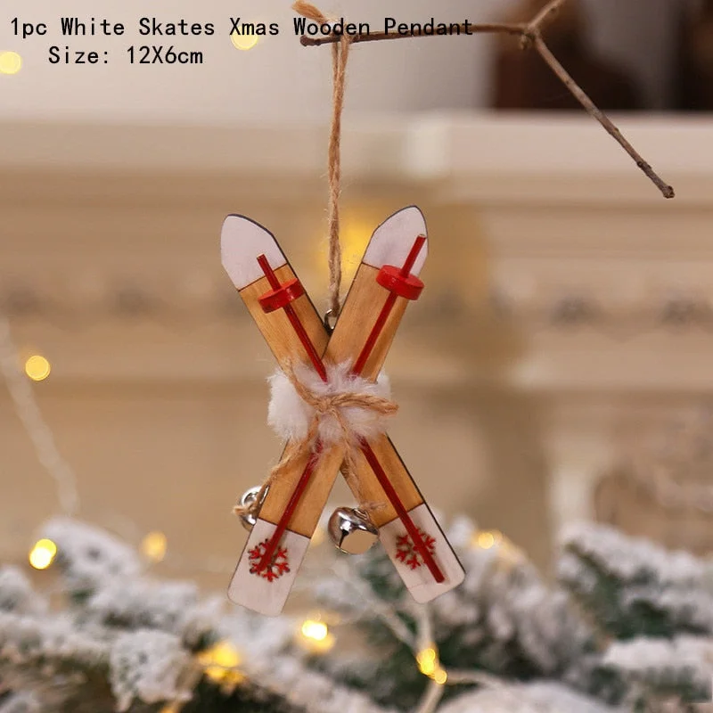 2022 New Year Xmas Elk Wood Craft Christmas Tree Ornament Noel Christmas Decoration for Home Wooden Pendant Navidad 2021 Gift