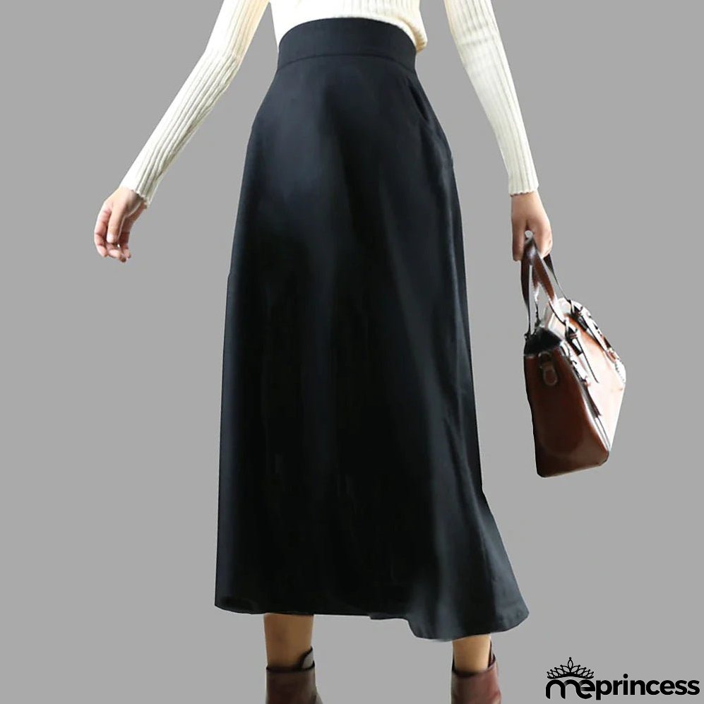 Women's Swing Work Skirts Maxi Skirt Black Wine Red Skirts Pocket Streetwear Basic Casual Office / Career WorkWear M L XL