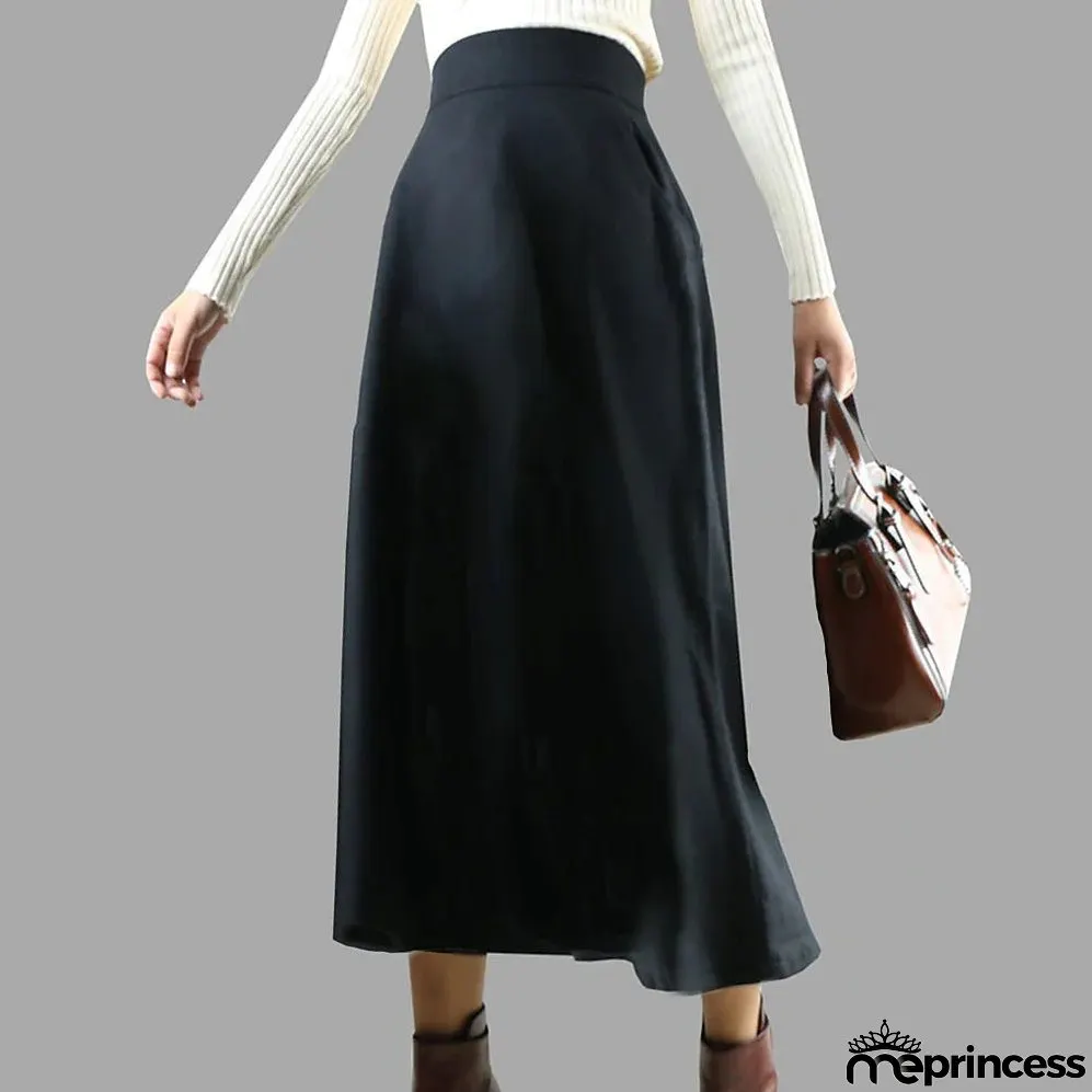 Women's Swing Work Skirts Maxi Skirt Black Wine Red Skirts Pocket Streetwear Basic Casual Office / Career WorkWear M L XL