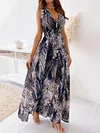 Floral Printed V-Back Sleeveless Maxi Dress