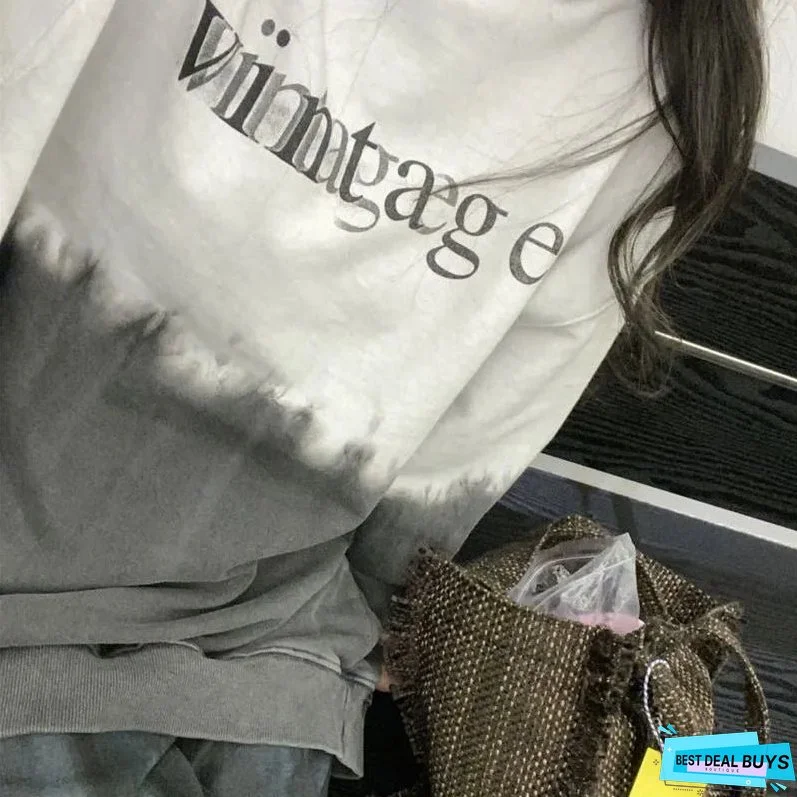 Joskka Vintage Grey Sweatshirts Women Oversized Harajuku Tie Dye Pullovers Thick Winter Korean Streetwear Hippie Retro Fashion