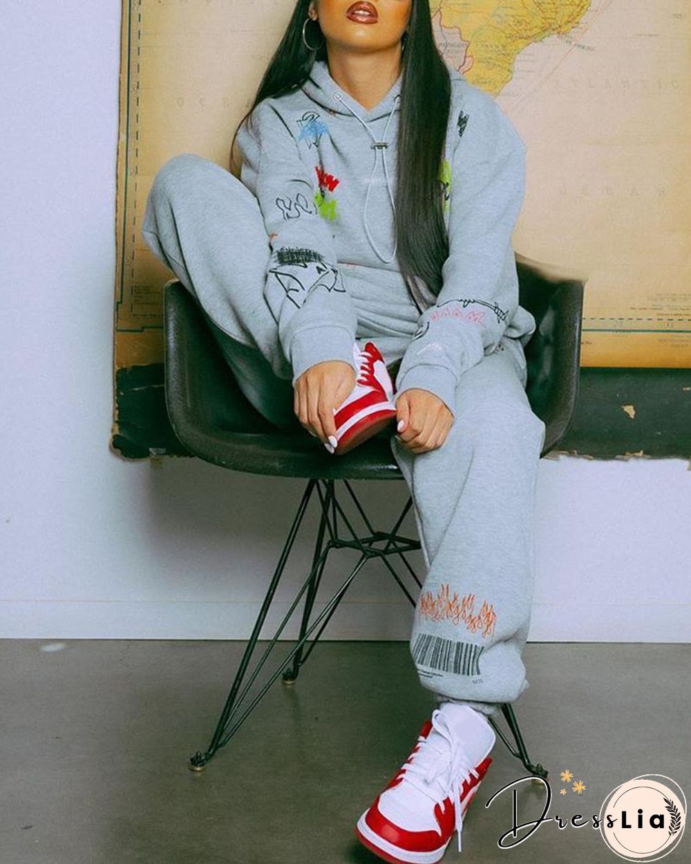 Letter Print Hooded Top & Pants Set P13221