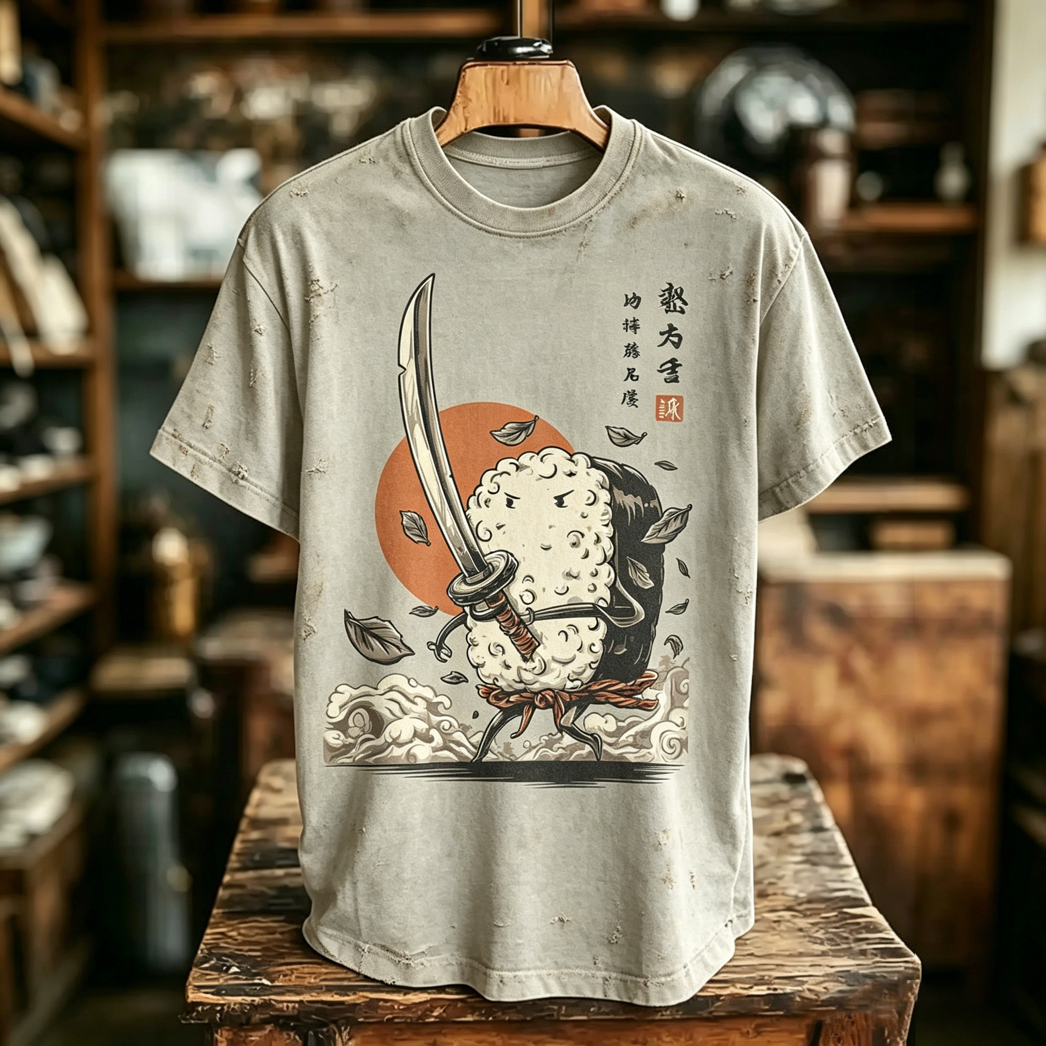 Comstylish Men's Retro Japanese Fun Sushi Pattern Crew Neck T-shirt