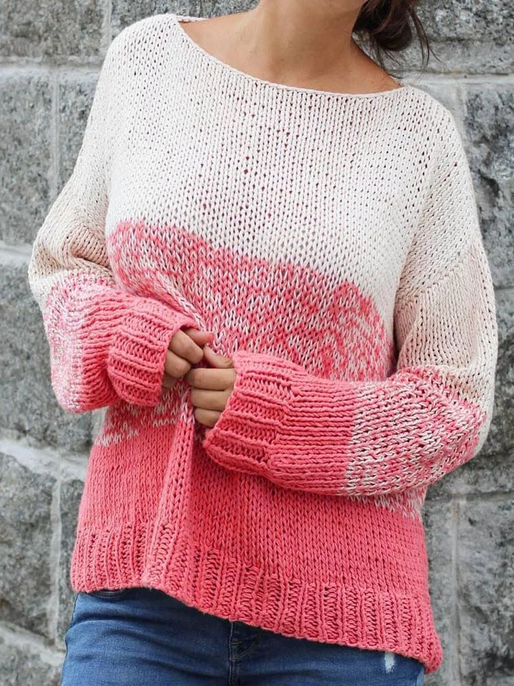 Mayoulove Leisure color block women sweater-Mayoulove