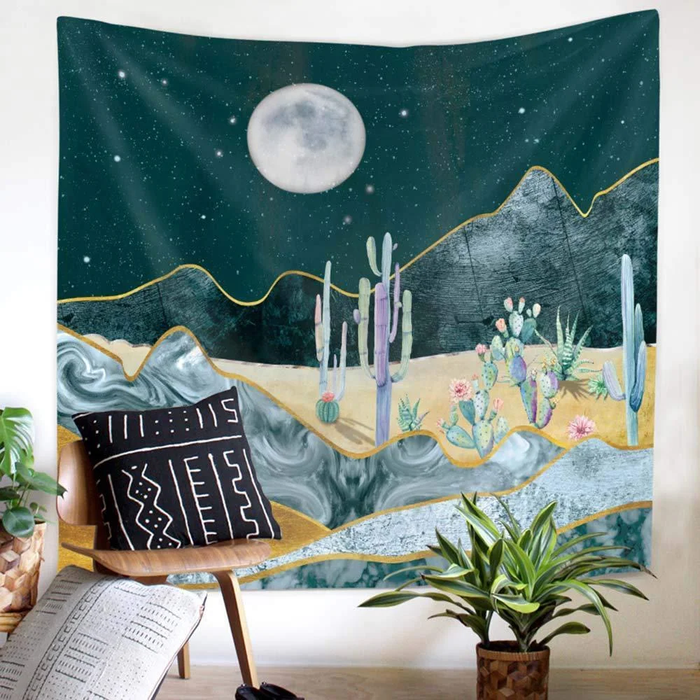 Hippie Mandala Skull Tapestry Wall Hanging Tarot Night Psychedelic Chakra Tapestry Moon World Map Landscape Wall Carpet Blanket