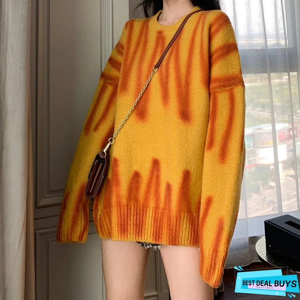 Printed Loose Fit Outerwear Sweater