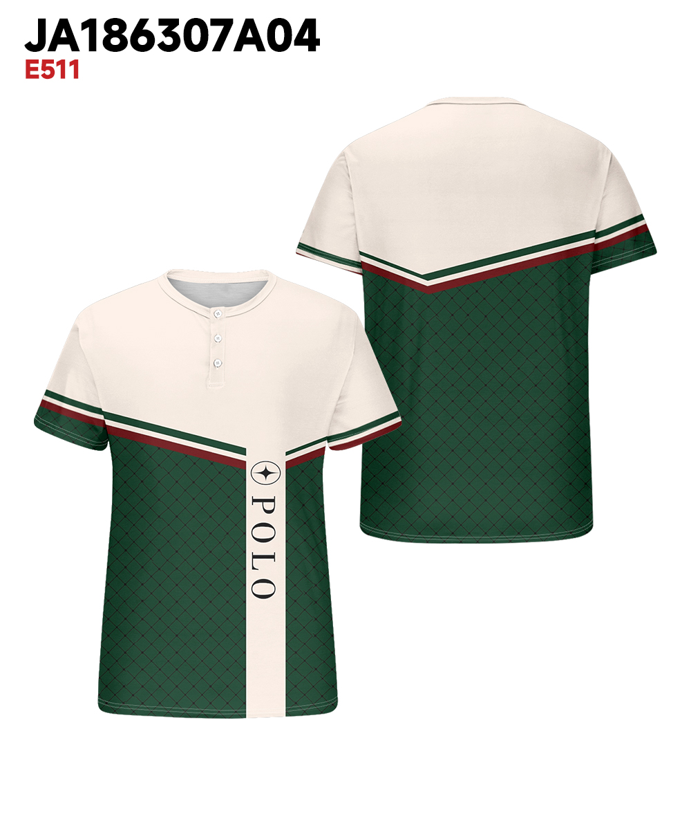 Men's Plus Size Daily Casual Green Stripe Alphabet Print Henry Collar Button Short Sleeve T-Shirt