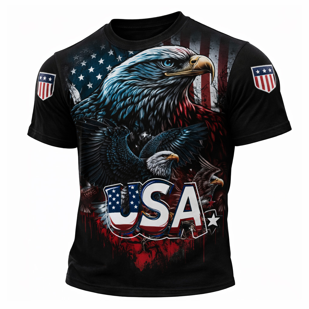 250th Black USA Eagle Flag Print T-Shirt For Men Patriotic American Design With Bold Graphic And Comfort Fit - Helixace