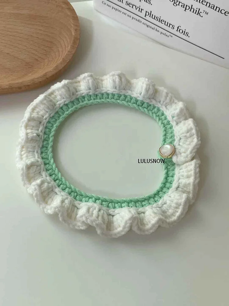 Lulusnow Handmade White Multicolor Crochet Pet Collars/ Pet Holiday Outfit/ Festive Pet Accessories/ Gift For Pet