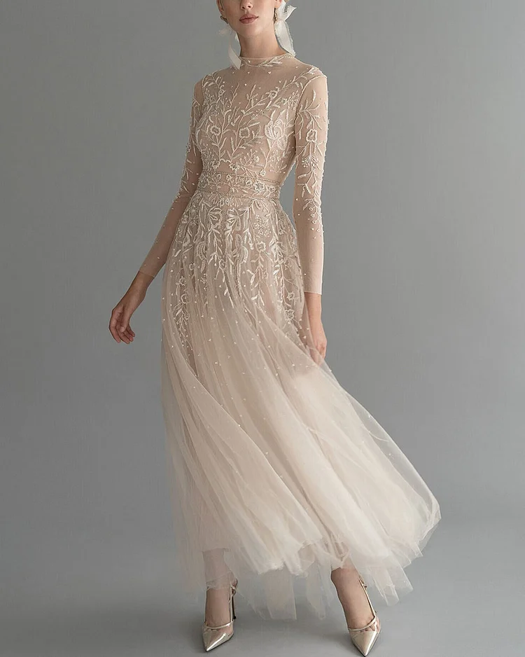 Elegant Embroidered Mesh Dress