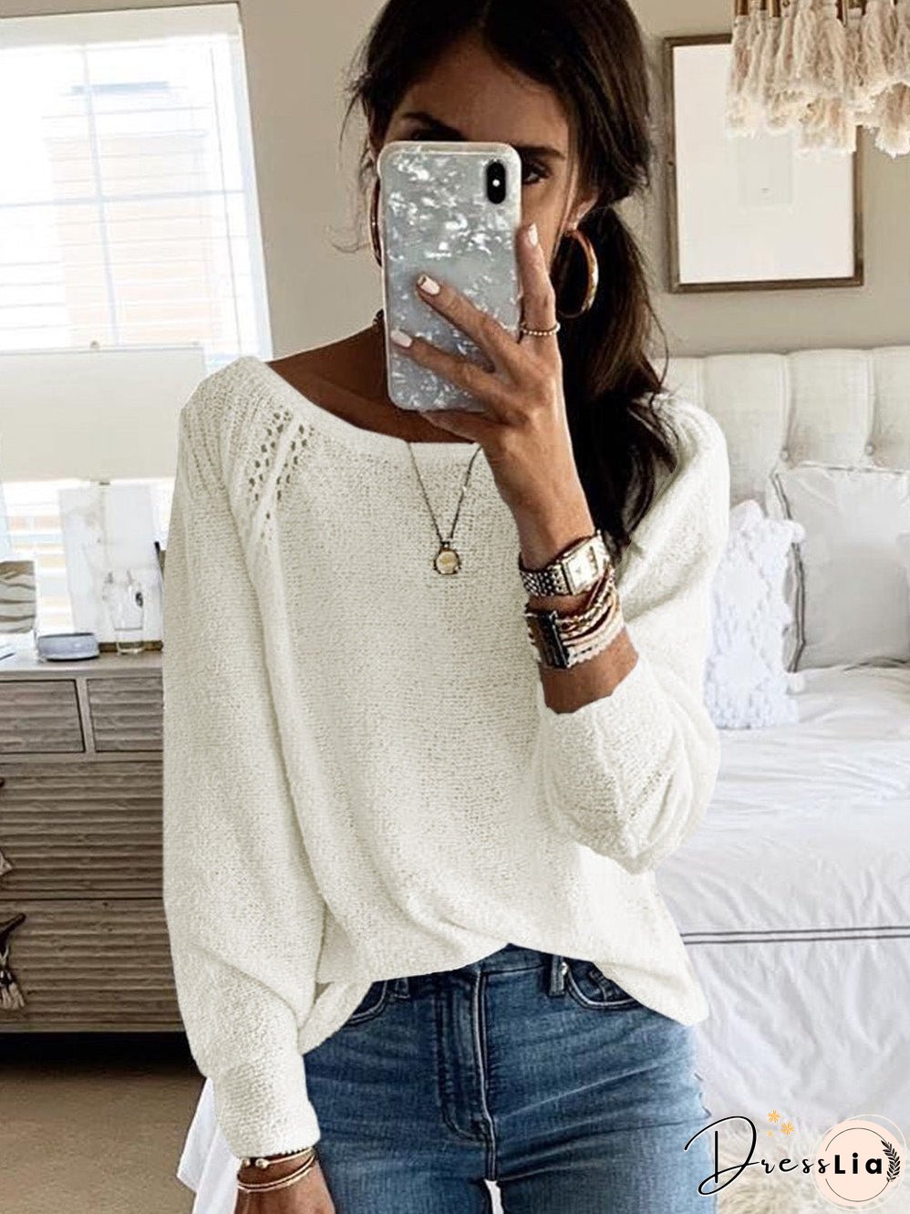 Cozy Brown Shoulder Cutout Sweater with Long Sleeves