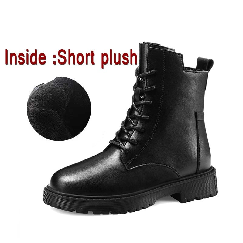 Winter Women Ankle Boots Black Platform 2021 Fashion Autumn Warm Fur Motorcycle Non-slip Waterproof Female Shoes Chunky Boots