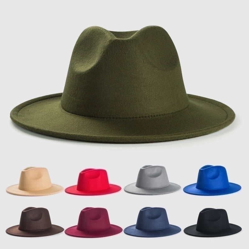 Exclusive For Cross-border British Retro Woolen Hat Men 's And Women 's Hats Light Board Felt Cap Simple Big Brim Fedora Hat Tide