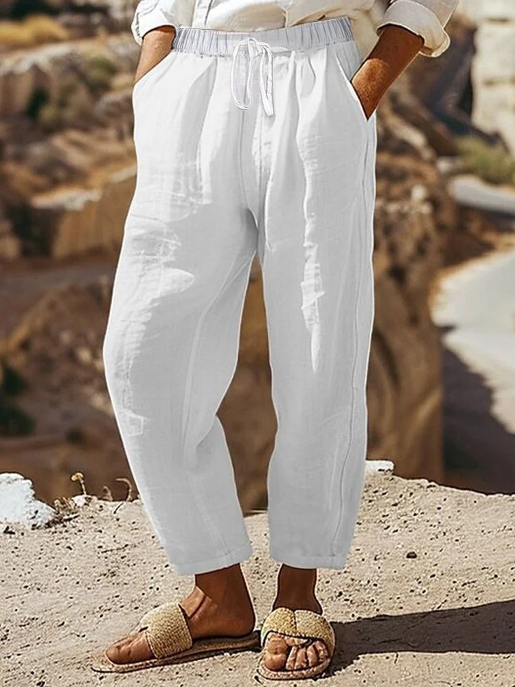 Women's Cotton Pant Regular Drawstring Pocket Cotton Casual Pants Multi-color