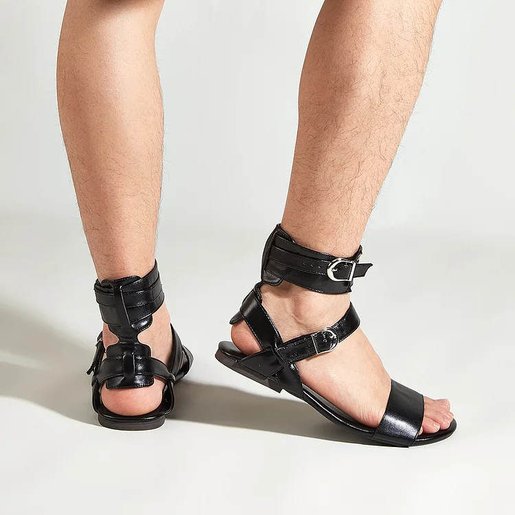 Men's Belted Ankle Strap Metallic Buckle Chic Open Toe Sandals