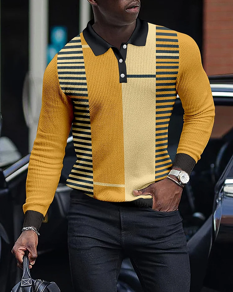Long Sleeve Fashion Contrast Color Round Neck Men's Top