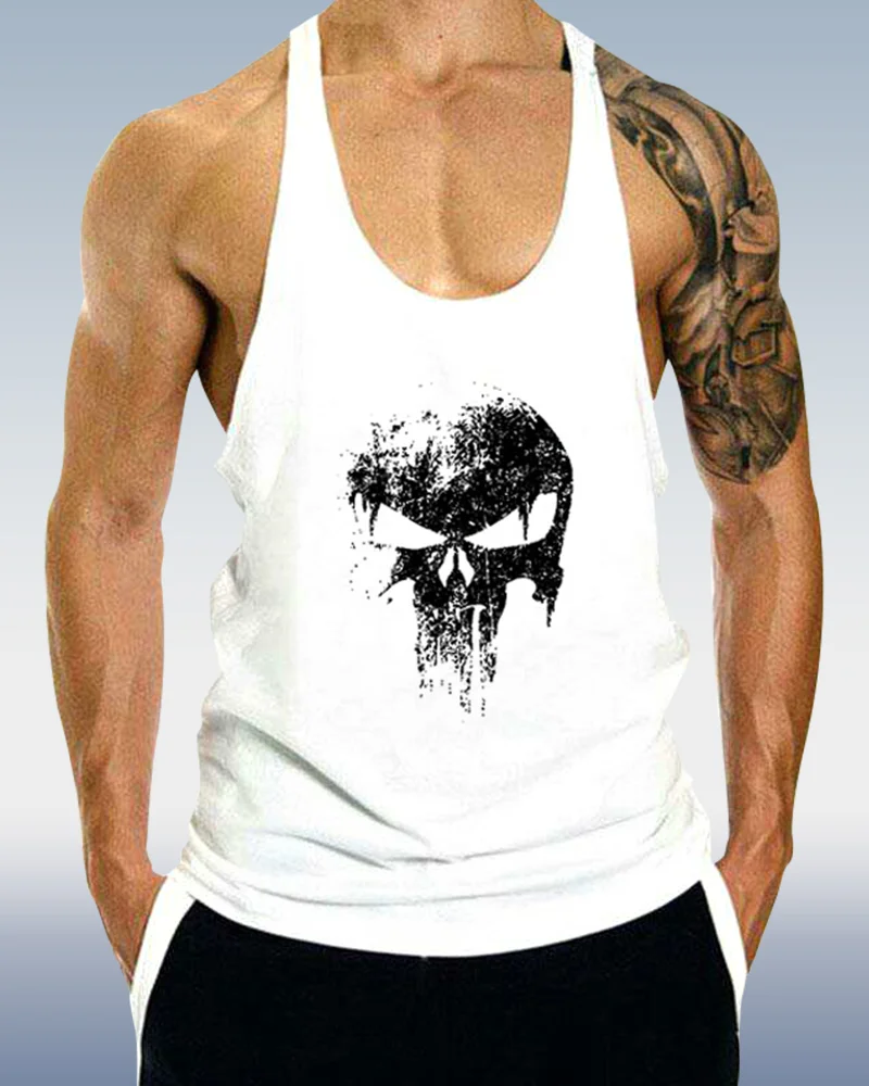 Men's White Skull Sports Vest