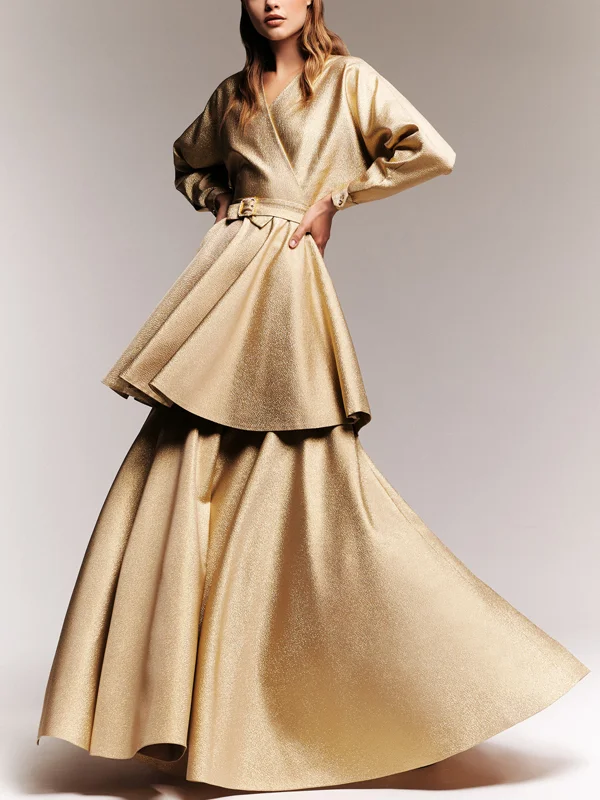 V-neck Solid Color Maxi Dress