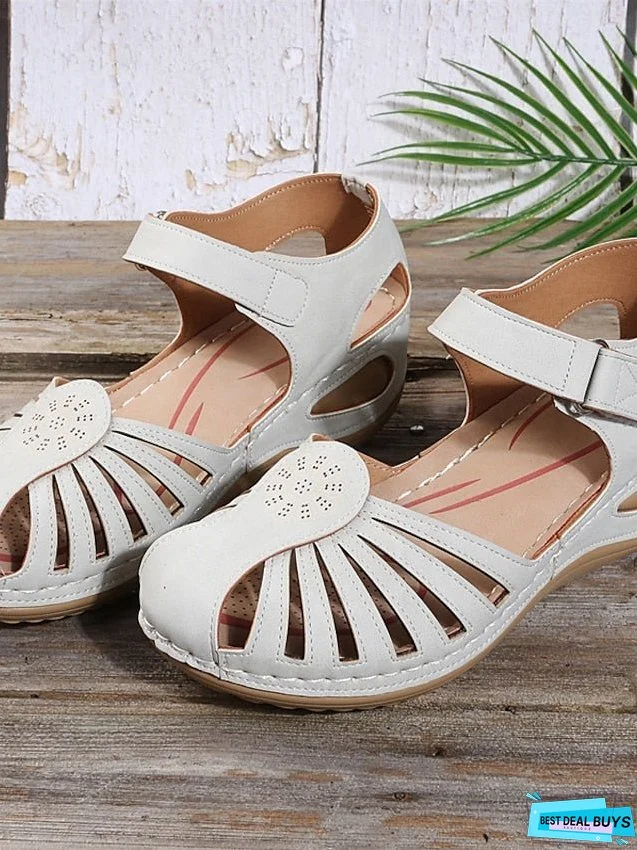 Women's Sandals Wedge Sandals Plus Size Outdoor Beach Cut Out Platform Wedge Heel Round Toe Casual Minimalism Faux