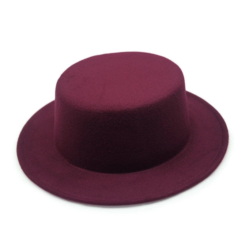 Couple’s Flat Brim Hat Men’s And Women’s Autumn And Winter Retro British Jazz Hat Flat Top Big Brim Top Hat Women’s Sun-proof Street Dance Hat