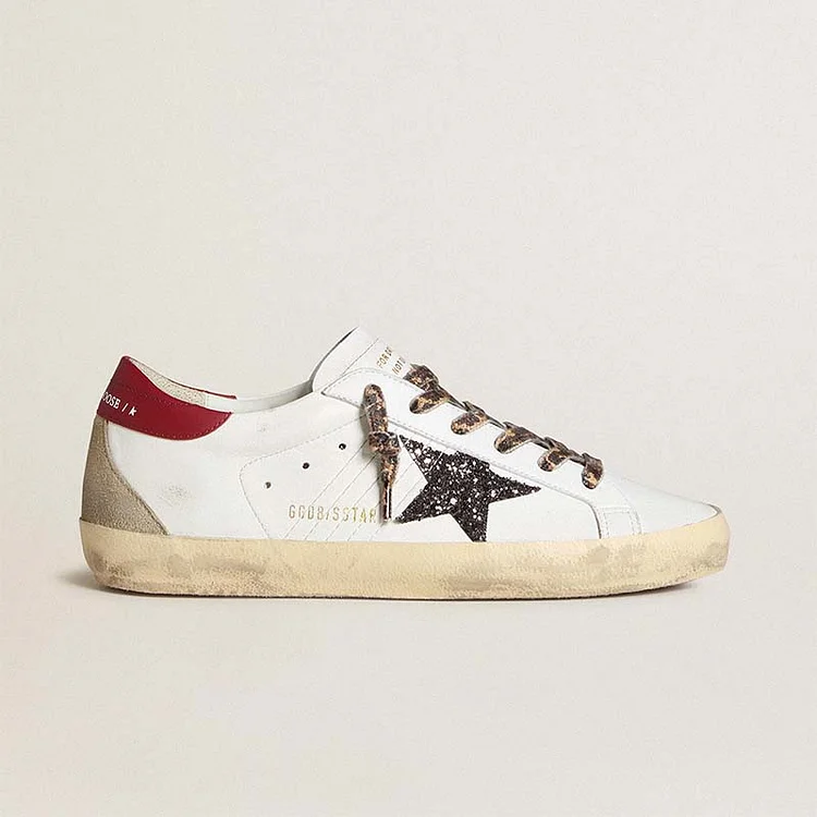 Golden Goose Super-Star Mujer de napa con estrella brillante y refuerzo del talón de napa roja