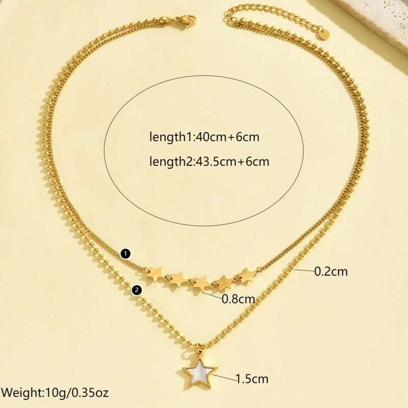 Sweet Star 304 Stainless Steel Shell 14K Gold Plated Polishing Plating Inlay Double Layer Necklaces