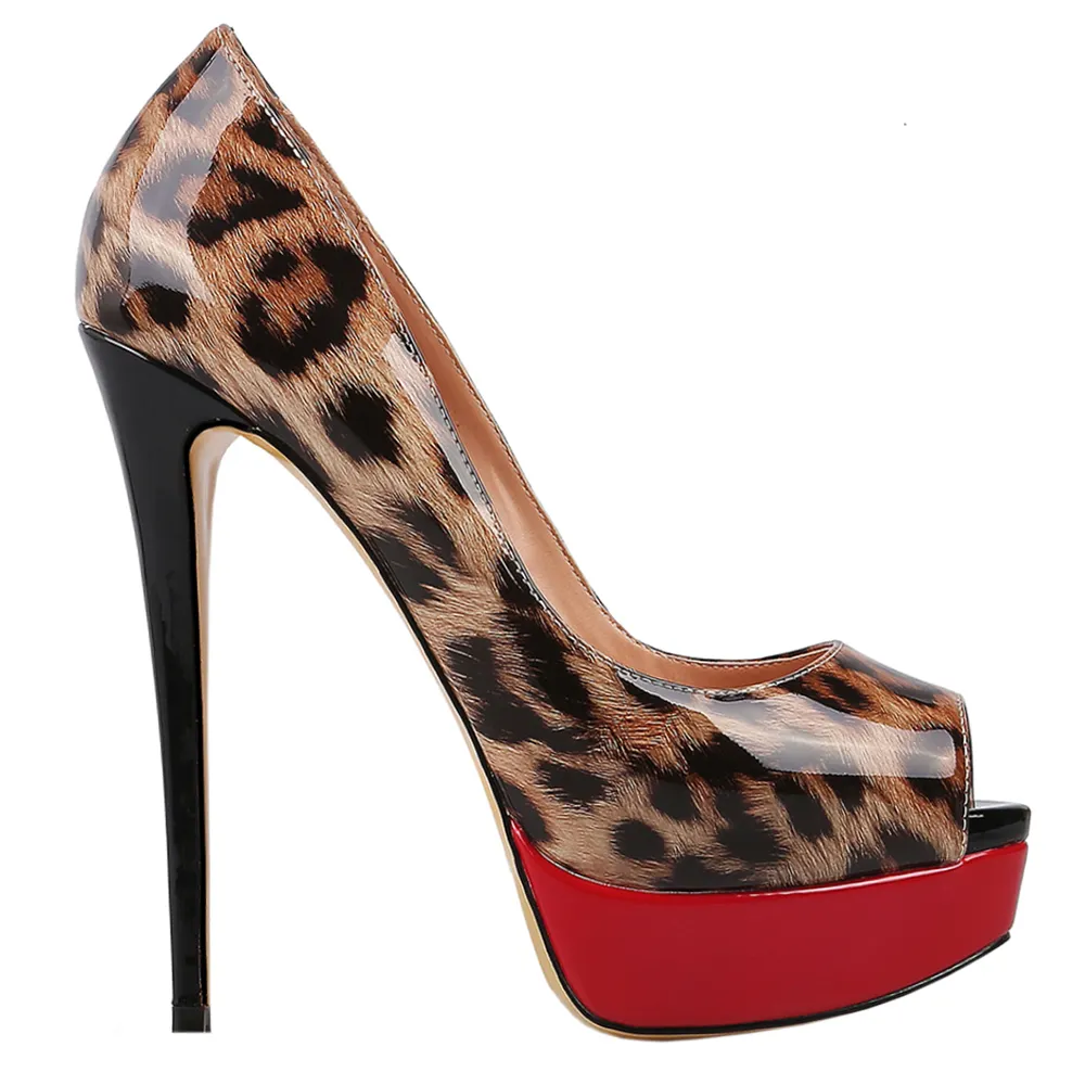 150mm Sky High Platform Pumps Gradient Color Leopard Red Black-vocosishoes