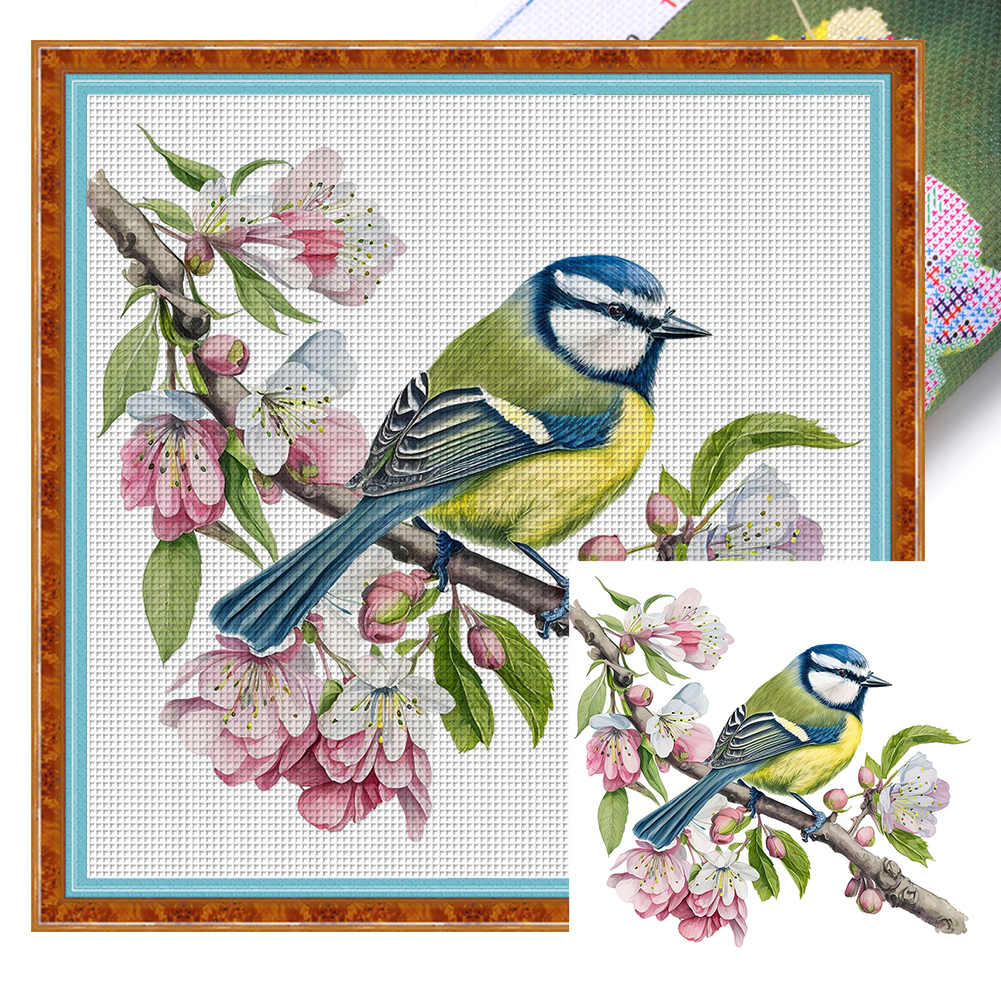 Flowers And Birds Full 18CT Pre-stamped Canvas(20*20cm) Cross Stitch