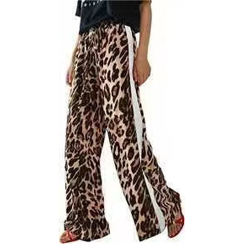 Athvotar Athvotar Spring And Autumn Women's Net Red With The Same Leopard Print Splicing Temperament Loose-Legged Trousers