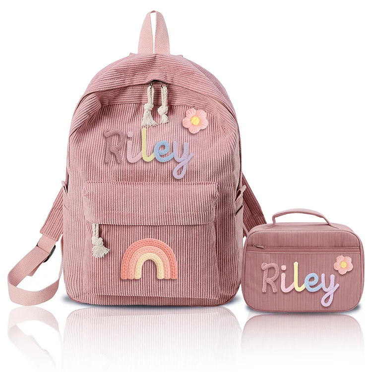 Dyoart Personalized Kids Backpack and Lunchbag Toddler Back to School Kit Custom Name Lunchbox Bag Birthday Gift for Girls Boys Corduroy Toddler Backpack Kid Tote Bag Set