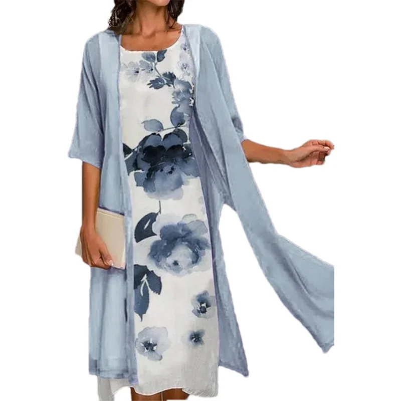 Casual Fake Two-piece Printed Maxi Dress S-3XL