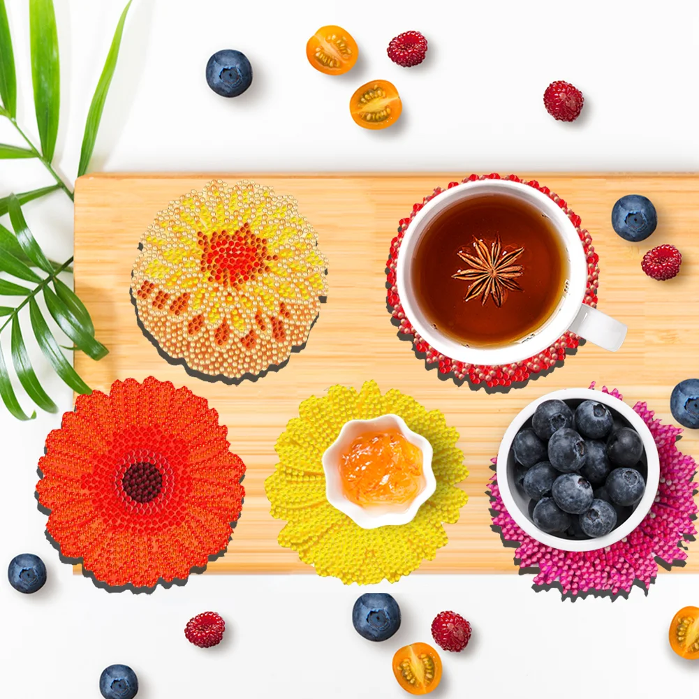 8pcs DIY Flower Diamond Crafts Coasters with Holder Acrylic DIY Coaster