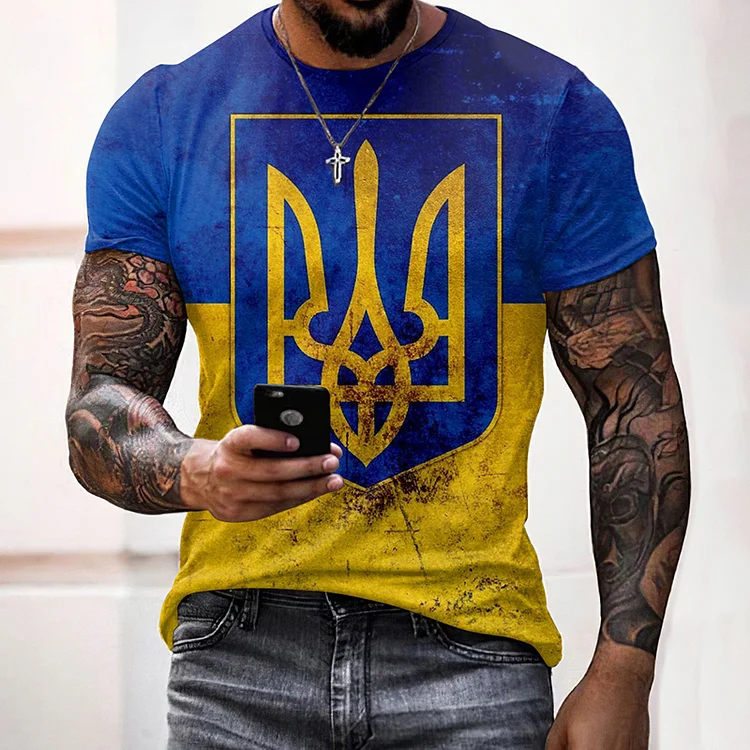 Simpfit Kurzärmliges T-Shirt mit Aufdruck der ukrainischen Flagge für Herren
